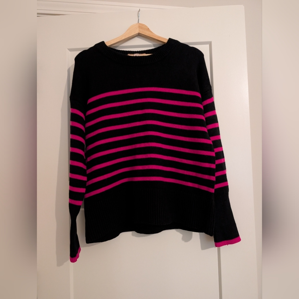 NEW Philosophy Women's Striped Sweater Medium Black And Hot Pink